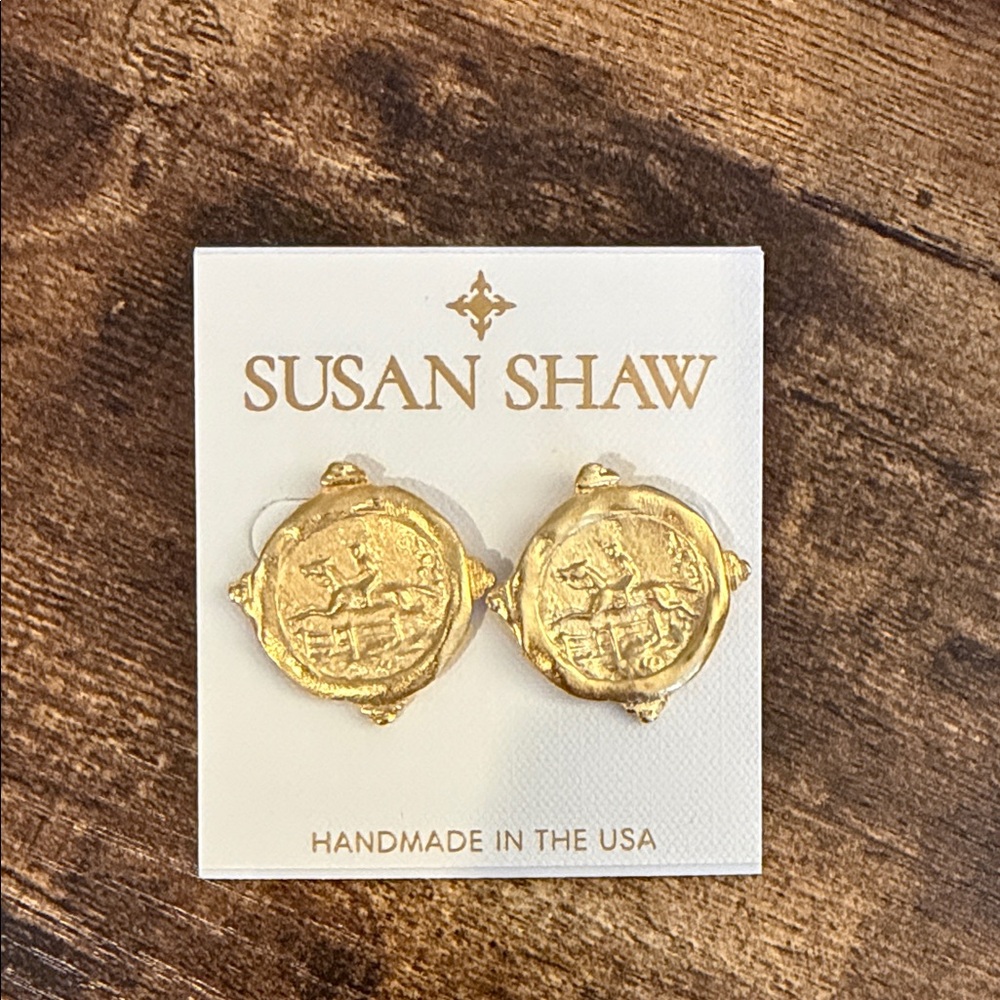 Gold Equestrian Coin Earrings